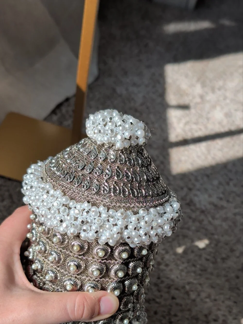 NWT RAMLA Cocktail Pearl Bag Shimmer Lantern Clutch Silver